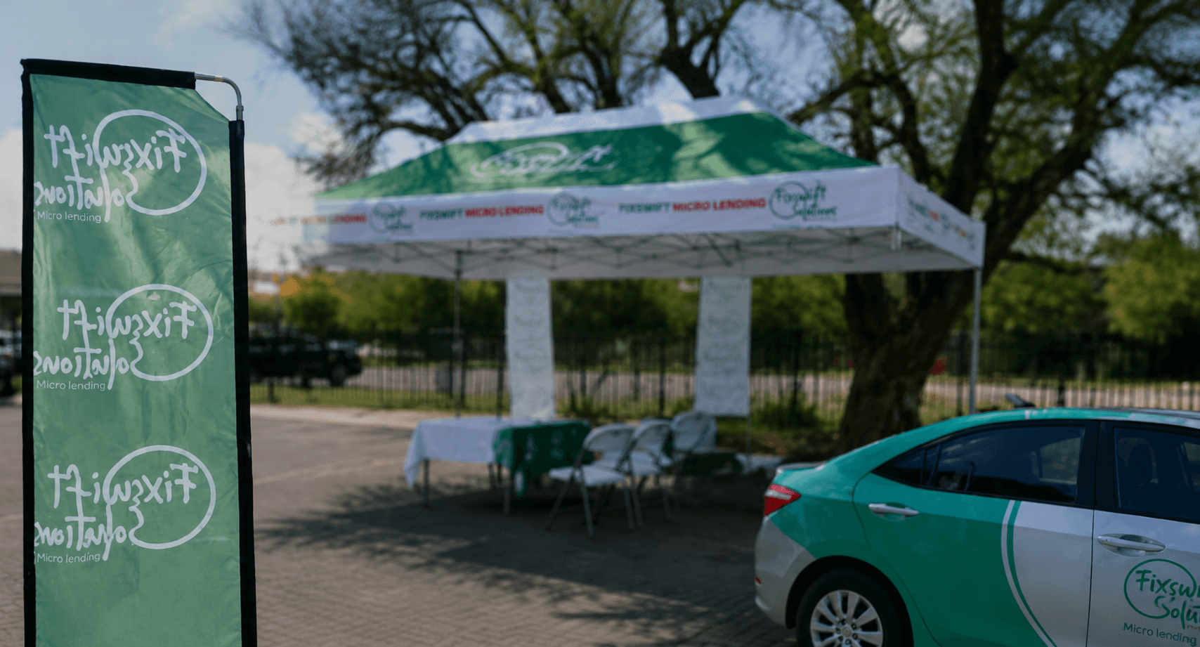 Fixswift branded outdoor lending activation setup